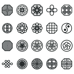 Korea Traditional Pattern Outline Icon Collection. Thin Line Icon Vector Illustrator.