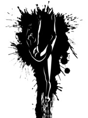 Dancer silhouette formed on splashed dripping black paint