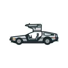 Gullwing sports car isolated vector illustration for Back To The Future Day on October 21 - 418888240