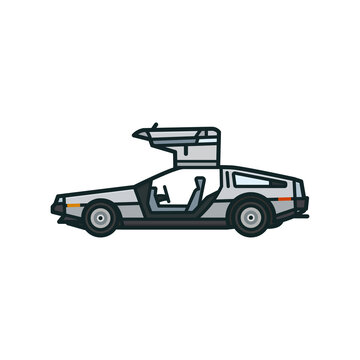 Gullwing sports car isolated vector illustration for Back To The Future Day on October 21