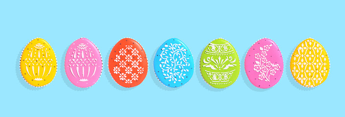 . Easter decoration, freshly baked gingerbread in the form of Easter eggs. Easter holiday card.