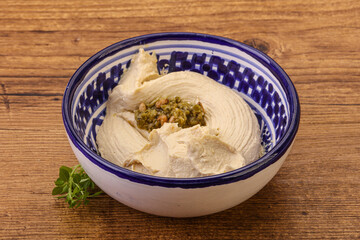 Vegan food - hummus with olive oil