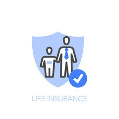 Life insurance symbol with a protective shield and a family. Easy to use for your website or presentation.