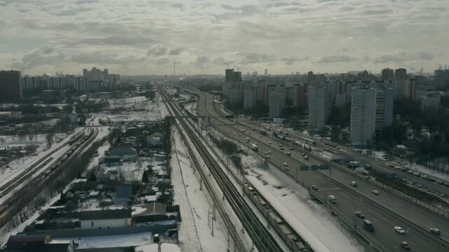 Aerial view of a new modern urban highway in the north of Moscow, Russia
