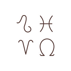 Zodiac signs RGB color icon. Astrology symbols. Pseudoscience. Astronomical bodies influence studying. Astrology impact on personality, life. Celestial bodies relations. Isolated vector illustration