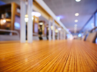 Table top wooden Counter Blur Restaurant Shop interior perspective