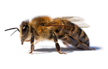 bee or honeybee Apis Mellifera isolated on white
