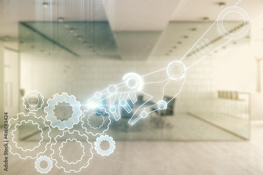 Aufkleber abstract virtual robotics technology sketch on a modern furnished office interior background, future