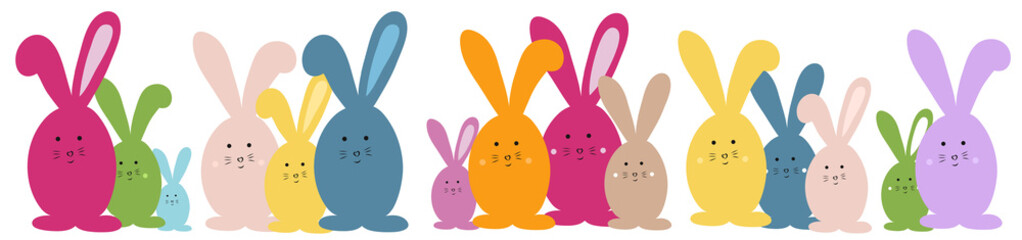 Easter banner. Easter bunny family vector illustration bright and colorful element for design