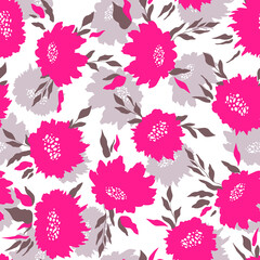 Fototapeta na wymiar Floral seamless with hand drawn color roses. Cute summer background with flowers and leaves. Modern floral compositions. Fashion vector stock illustration for wallpaper, posters, card, fabric, textile