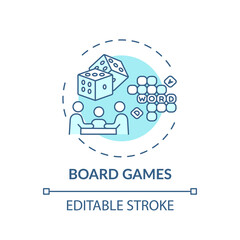 Obraz premium Board games concept icon. Indoor family activities. Competition between parents and children. Evening spending idea thin line illustration. Vector isolated outline RGB color drawing. Editable stroke