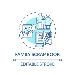 Family scrap book concept icon. Family bonding tips. Creating history of your family photo album. Activity idea thin line illustration. Vector isolated outline RGB color drawing. Editable stroke