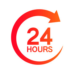 Twenty four hour with arrow loop icon, 24 hours cyclic sign, Opened order execution or delivery, All day business and service, Vector design illustration