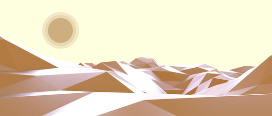 Abstract Geometry shapes low poly Landscape and Mountain Yellow background Origami Mountain. Design for banner, website - 3d rendering