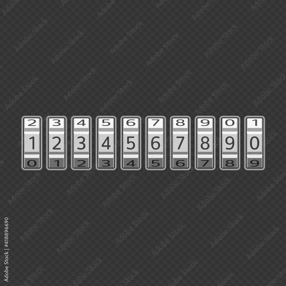 Poster combination, number code lock. vector illustration of a combination lock set with all ten numbers. p