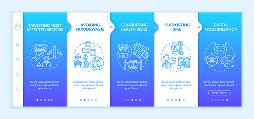 Financial support onboarding vector template. Helping to meet evolving needs of people. Development processes. Responsive mobile website with icons. Webpage walkthrough step screens. RGB color concept