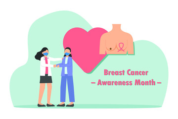 Breast cancer vector concept: Female cancer patient doing consultation with young doctor