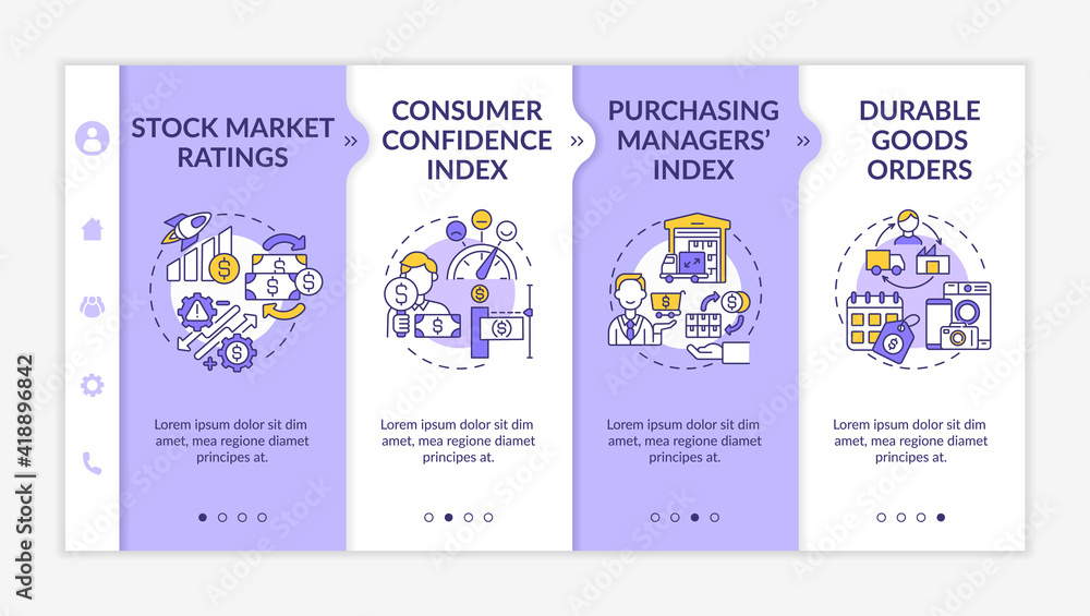 Poster consumer confidence index onboarding vector template. durable goods orders. responsive mobile websit