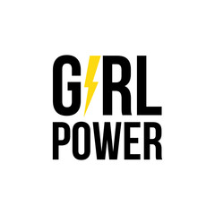 Girl power with thunderbolt. Motivational phrase. Feminist quote. Vector illustration, flat design