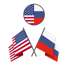 American and Russian crossed flags. Vector illustration of two Flags - United States of America USA with Russian Federation isolated on white background.