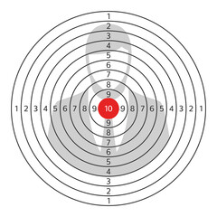 Vector illustration of shooting target with man silhouette isolated on white background. Target icon clip art. Shooting range mark vector sign.