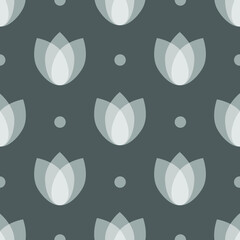 Seamless background. Abstract image of white tulips buds. White-gray pattern. Geometric ornament. 