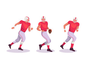 Fototapeta na wymiar American football players illustration. American football sportsman player with ball on isolated background. Football player with a red uniform on action. Vector illustration in a flat style