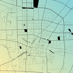 Baoding, Hebei, China (CHN) - Urban vector city map with parks, rail and roads, highways, minimalist town plan design poster, city center, downtown, transit network, gradient blueprint