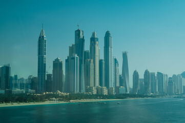 Fototapeta na wymiar skyline of Dubai from monorail