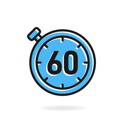 60-second timer clock icon flat design isolated on white background. Vector illustration