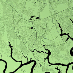 Port Harcourt, Rivers, Nigeria (NGA) - Urban vector city map with parks, rail and roads, highways, minimalist town plan design poster, city center, downtown, transit network, gradient blueprint