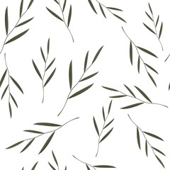 Seamless plant branch with leaves background. Modern, nature elements vector illustration on a white background. Trendy botanical design for fabric or wallpaper.
Scandinavian illustration.