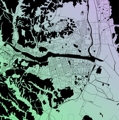 Ulsan, South Korea (KOR) - Urban vector city map with parks, rail and roads, highways, minimalist town plan design poster, city center, downtown, transit network, gradient blueprint