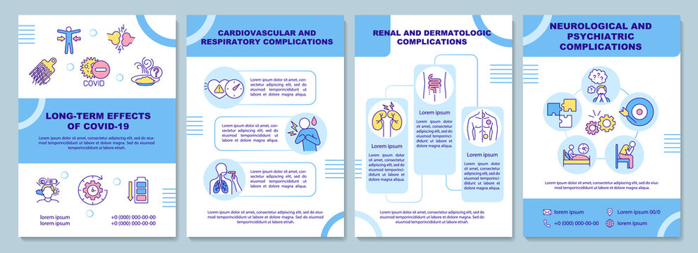 Long Term Effects Of COVID 19 Brochure Template. Cardiovascular Issues. Flyer, Booklet, Leaflet Print, Cover Design With Linear Icons. Vector Layouts For Magazines, Annual Reports, Advertising Posters