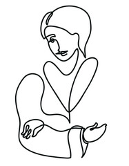One line drawing of relaxed woman in bathrobe.
One continuous line drawing of relaxed woman in bathrobe.