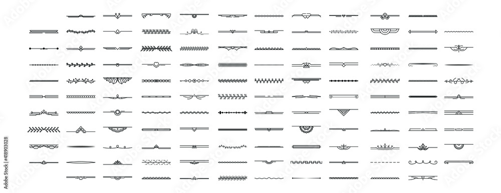 Poster set black simple line collection doodle border elements vector design style sketch isolated illustra