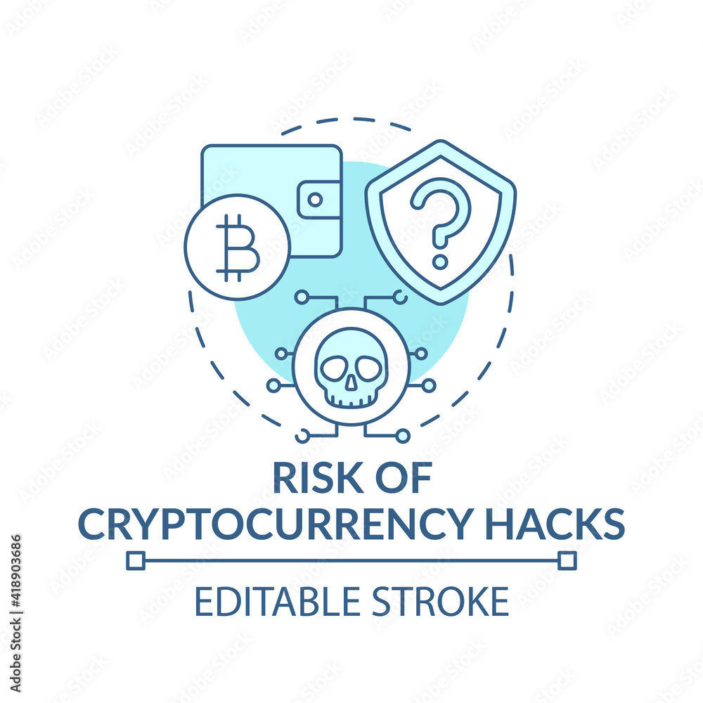 Poster risk of cryptocurrency hacks concept icon. earning bitcoin idea thin line illustration. hacks and da