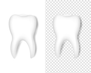 White Tooth Symbol Isolated White And Transparent Background With Gradient Mesh, Vector Illustration