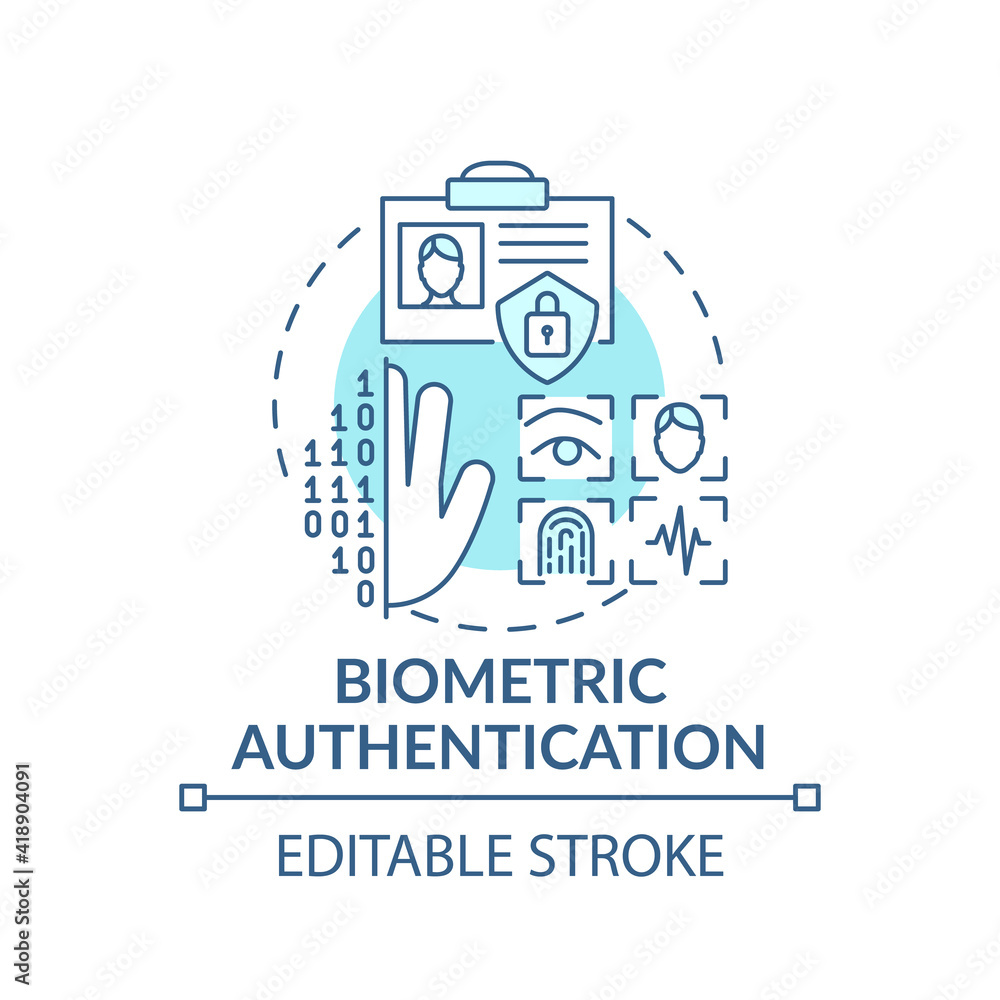Poster biometric authentication concept icon. fingerprint and id scanner idea thin line illustration. verif