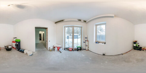 empty white room without repair and furniture. full spherical hdri panorama 360 degrees in interior...