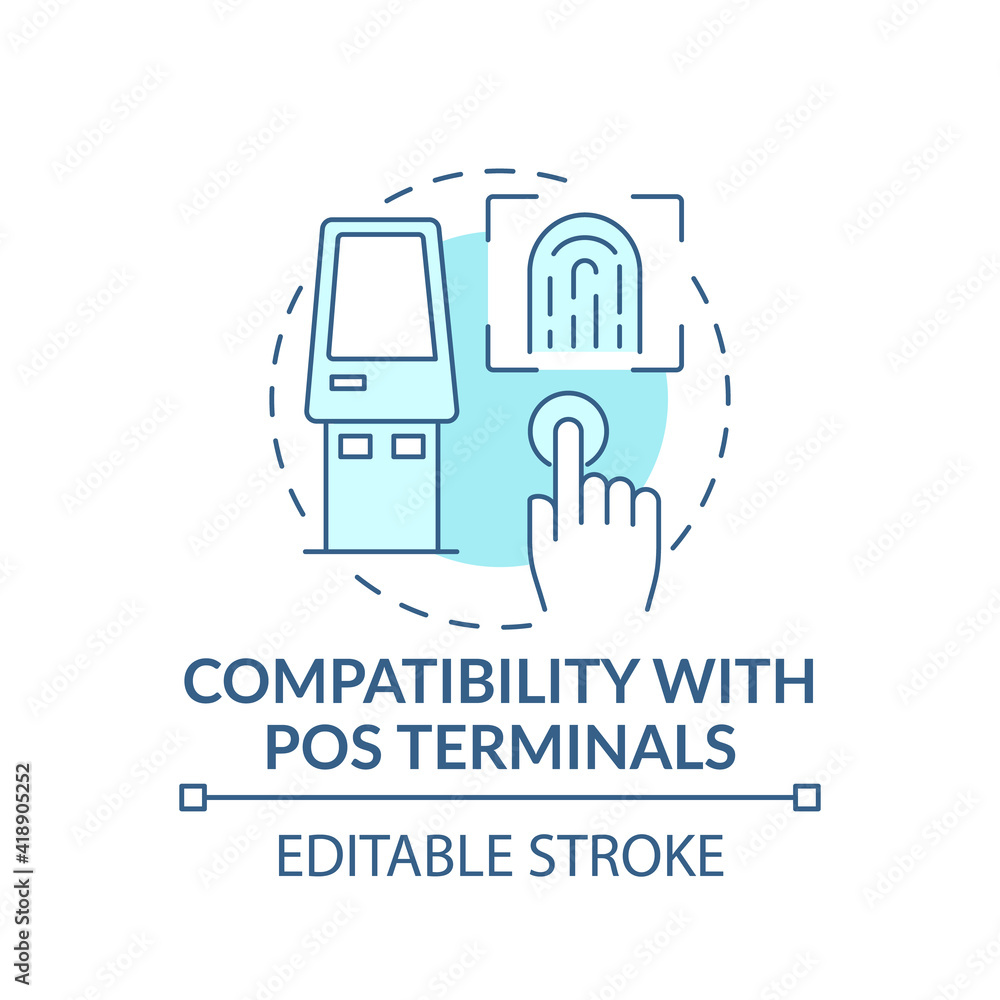 Poster compatibility with pos terminals concept icon. contactless payment idea thin line illustration. fing