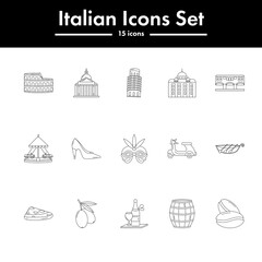 Black Line Art Set of Italian Icon In Flat Design.