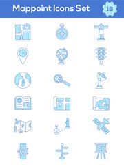 Set Of Mappoint Icon In Blue And White Color.