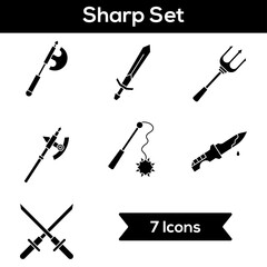 B&W Color Set of Sharp Icon In Flat Style.
