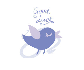 little bird doodle style illustration, for girls clothes, nursery decoration, baby shower greeting card, good luck text.