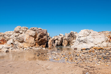 Landscape of beautiful bay with rocky beach in Kos island, Greece