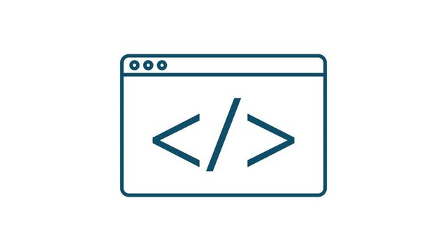 Web developer, design, programming. Laptop screen code. Motion graphics.