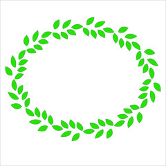 Frame of green leaves on a white background. Vector illustration. Postcard.