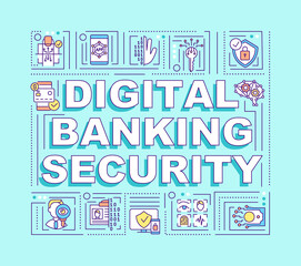 Digital banking security word concepts banner. Strong authentication and risk management. Infographics with linear icons on green background. Isolated typography. Vector outline RGB color illustration