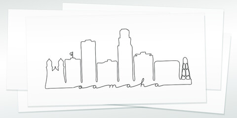 Omaha, NE, USA Doodle Skyline Hand Drawn. City One Line Art Illustration Landmark. Minimalistic Sketch Pen Background. - obrazy, fototapety, plakaty